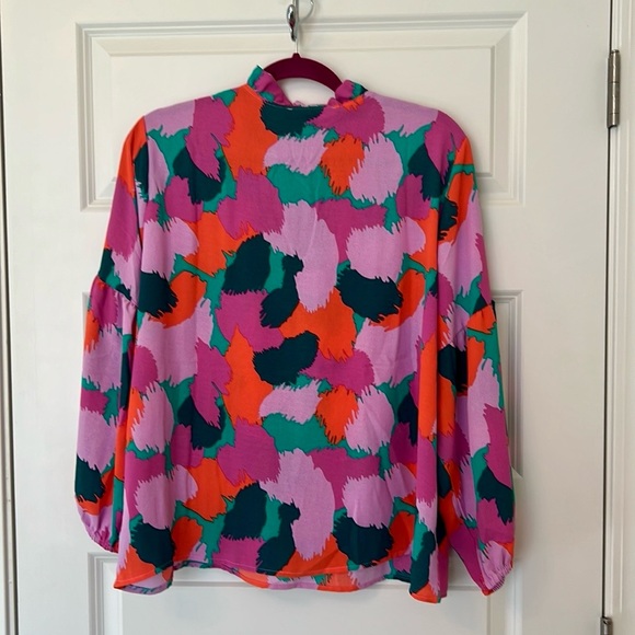 NWT Michelle McDowell Ruffle Top in Pink and Green - Picture 4 of 6
